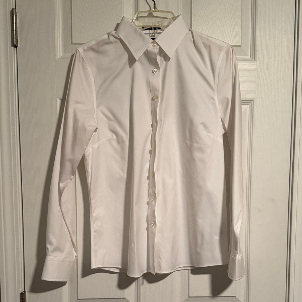 Land’s End No Iron Pinpoint Oxford Classic White Button-Up Shirt—NEW